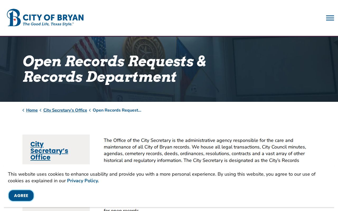 Bryan residents directory City of Bryan open-records request route