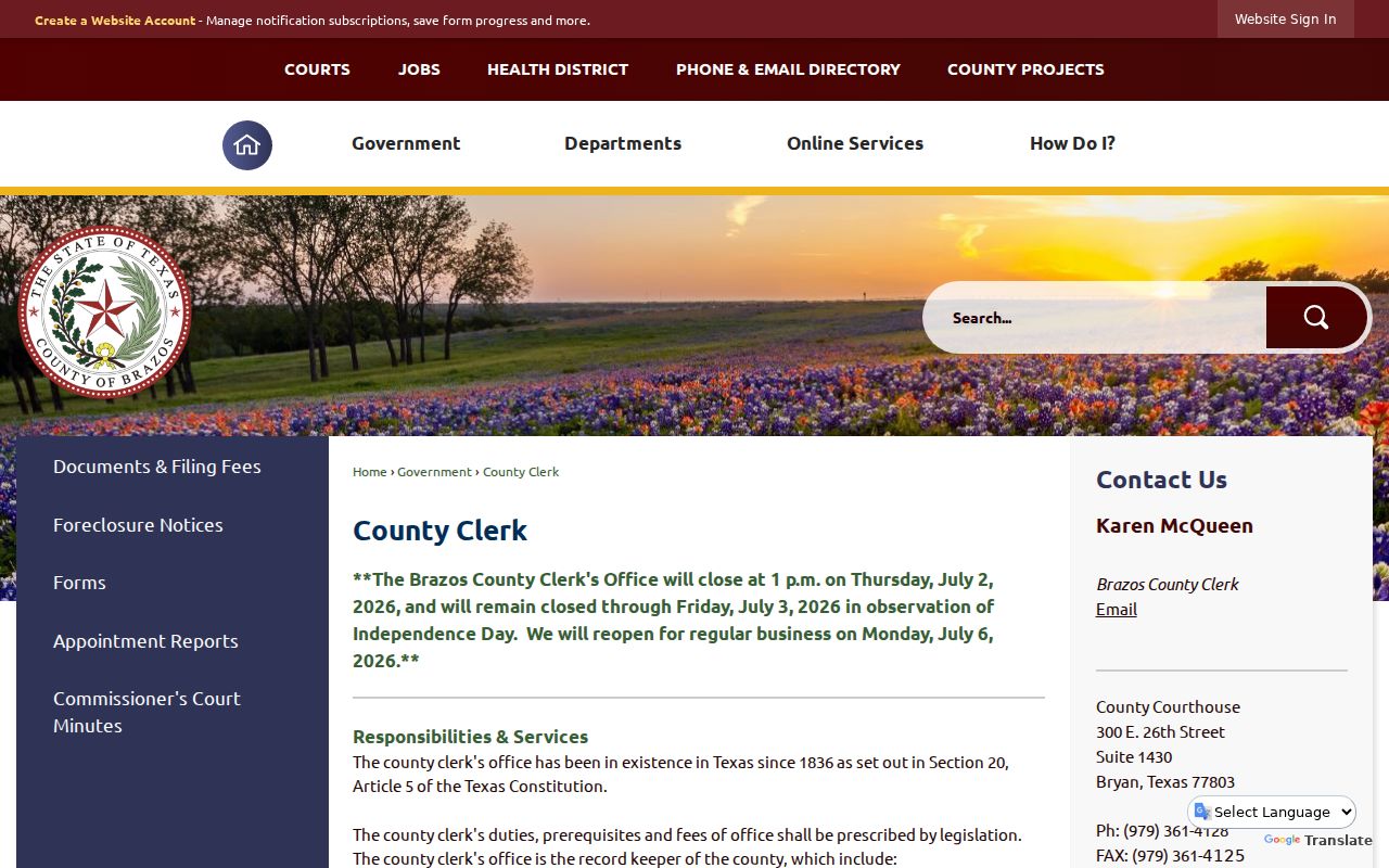 Bryan residents directory Brazos County Clerk records page