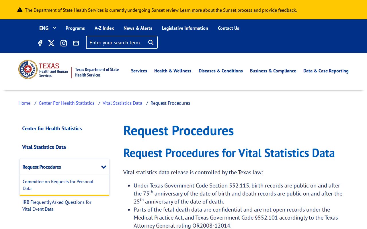 Bryan residents directory Texas vital-record request procedures