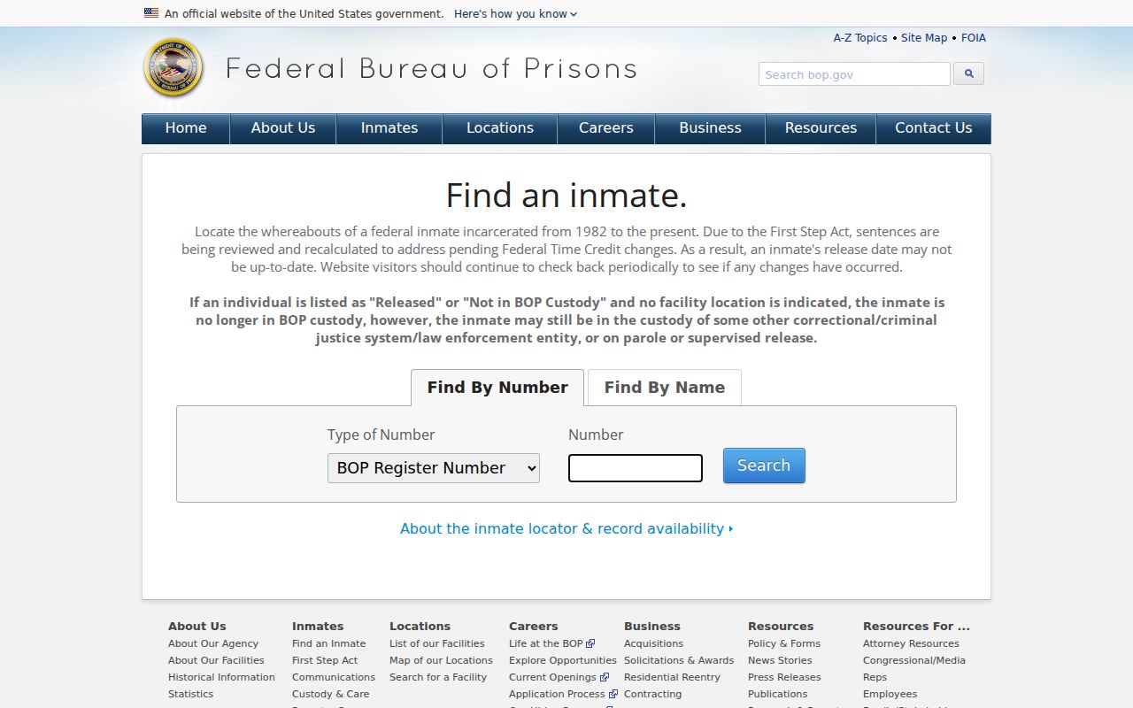 Bryan resident lookup Federal Bureau of Prisons locator