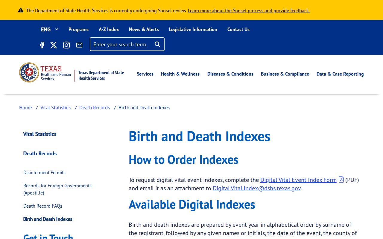 Bryan resident lookup Texas DSHS vital-index guidance