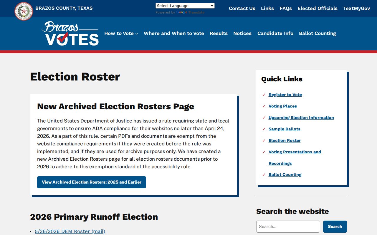 Bryan resident lookup Brazos County election roster archive
