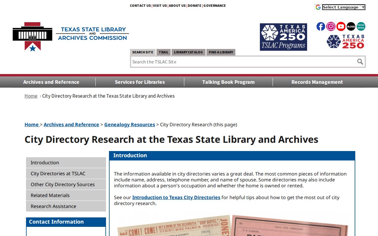 Bryan previous residents research using the Texas State Library city directory guide