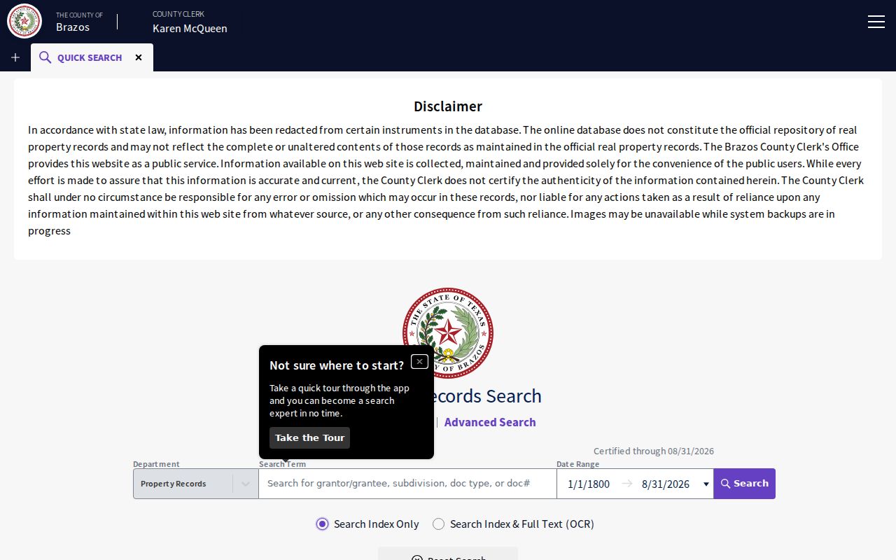 Bryan street directory Brazos County deed index search